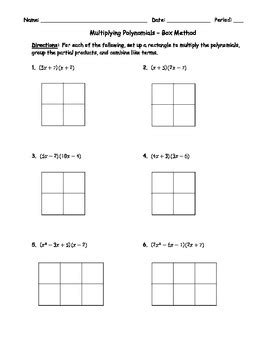 multiplying polynomials worksheet box method